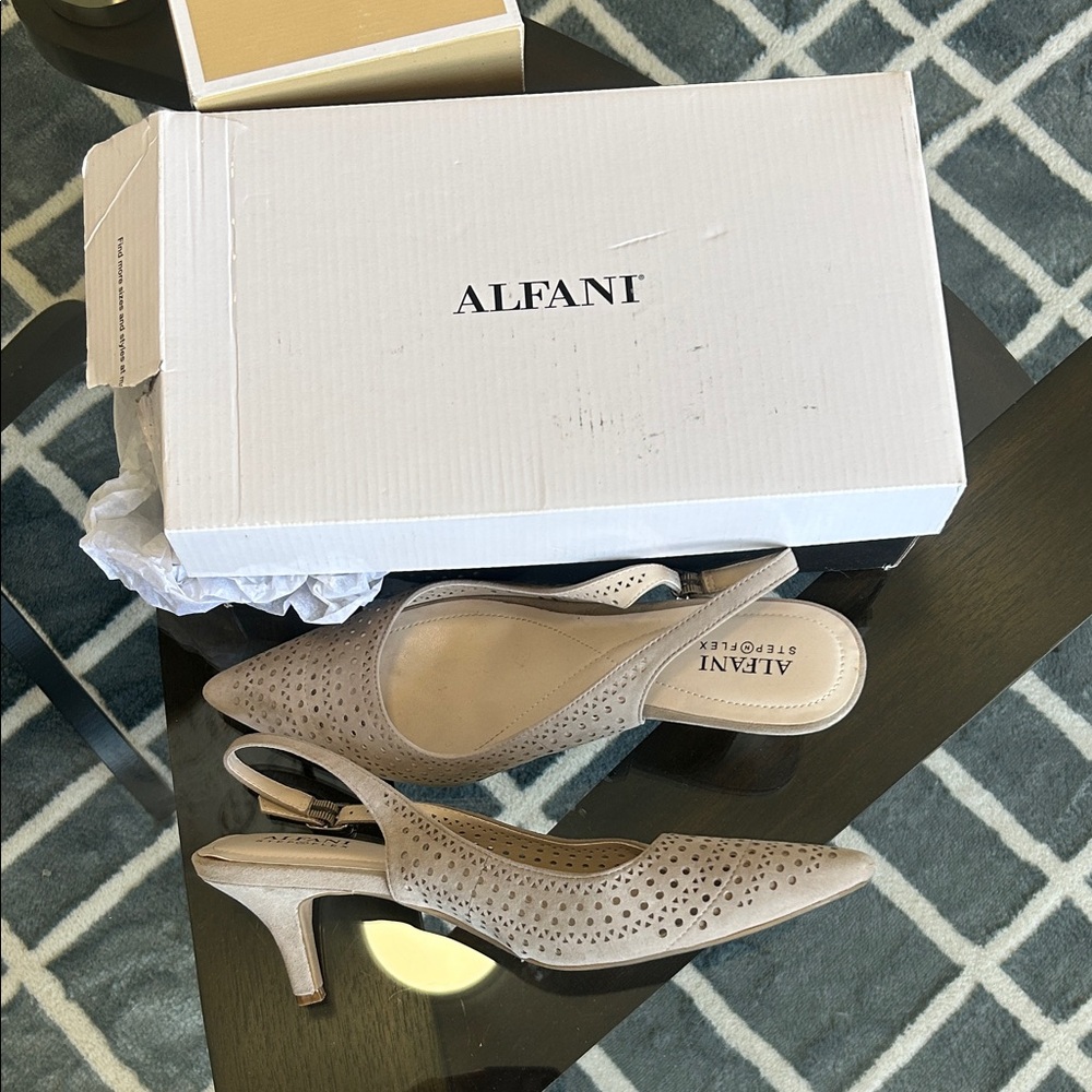 Alfani Beige Perforated Slingback Heels